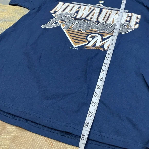 Majestic Milwaukee Brewers Shirt Navy MLB Retro Vintage Large - Picture 6 of 8